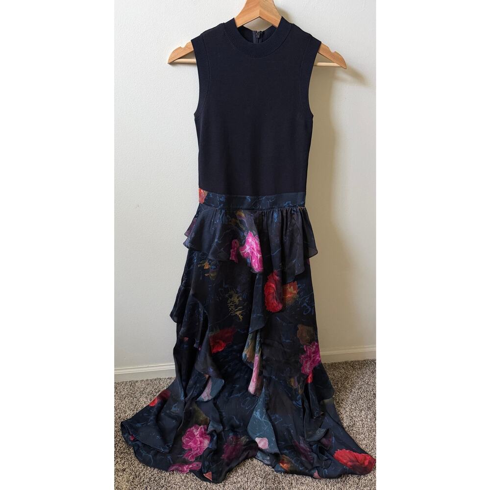 Ted Baker Rowana mixed media midi dress women's size 0 - Picture 2 of 6